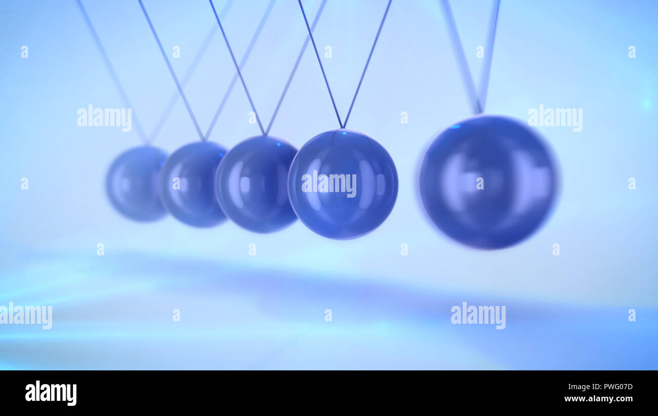 A cheery 3d illustration of steel balls pendulum with waving diagonally
