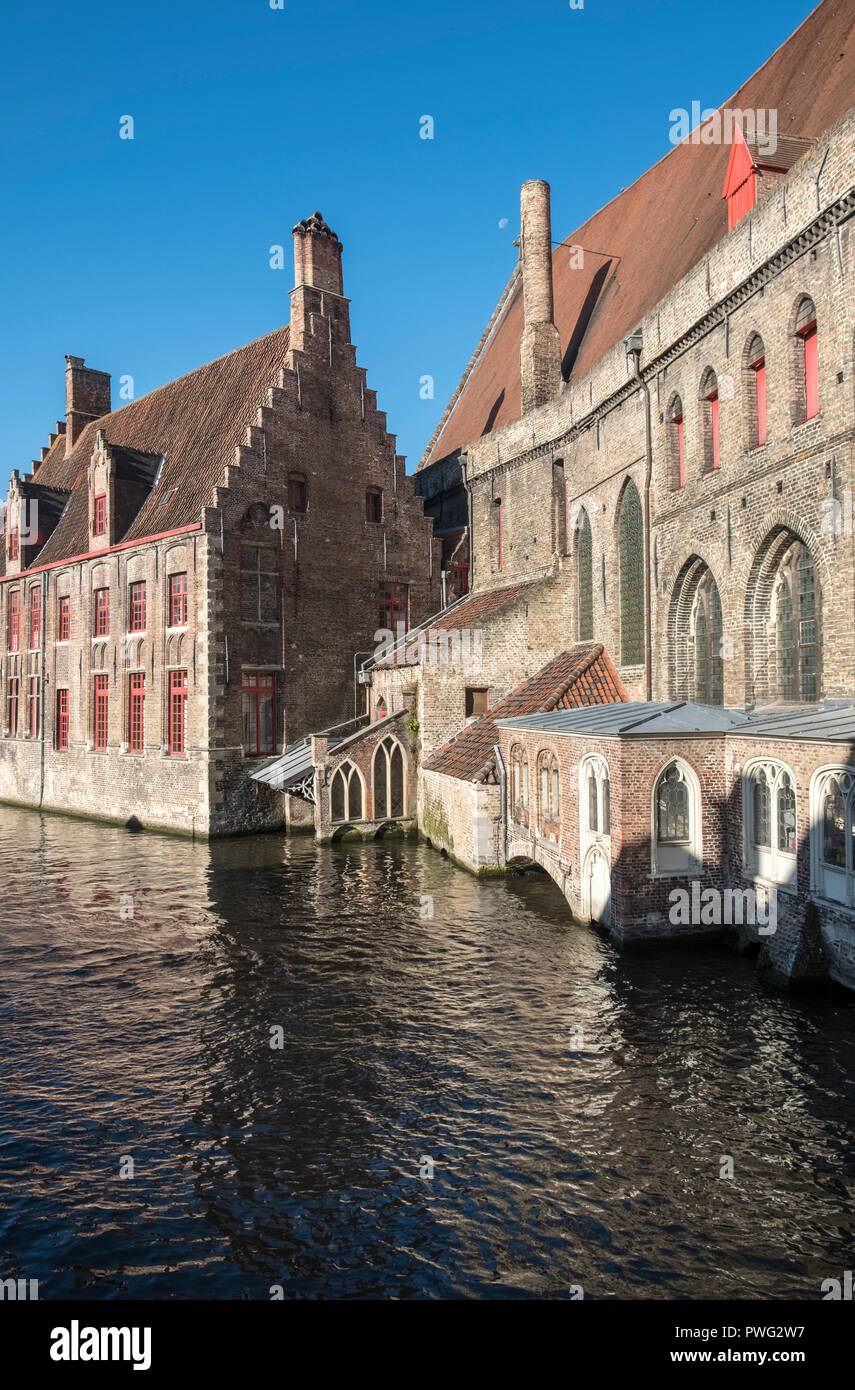 Exterior architecture of Saint Johns Hospital, a museum for one of the oldest preserved hospitals in Europe, Mariastraat, Bruges, Belgium Stock Photo