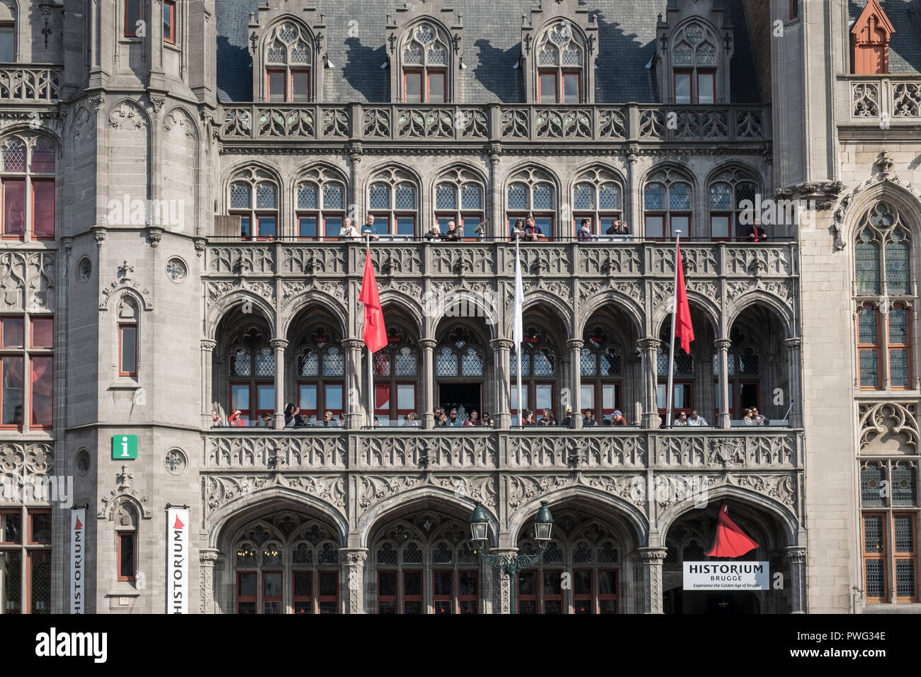 Neo Gothic architectural exterior of the Historium building in Markt, Bruges, Flanders, Belgium Stock Photo