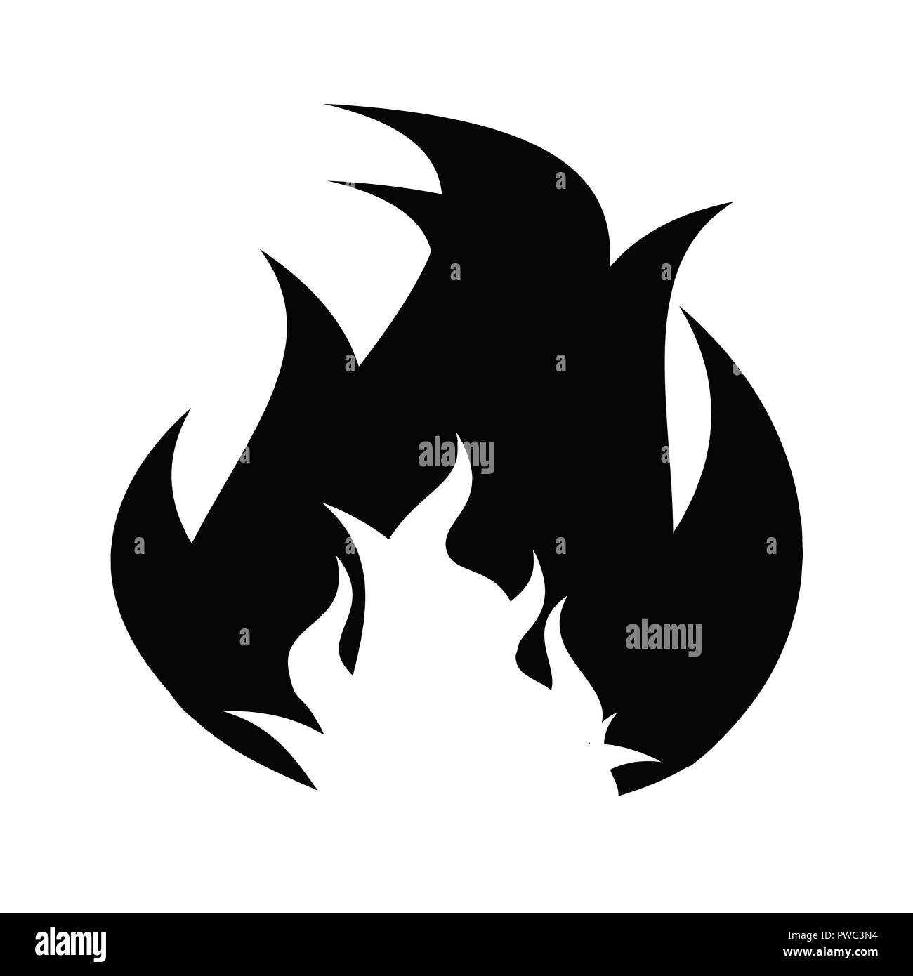 Fire flame icon. Black icon isolated on white background, vector ...