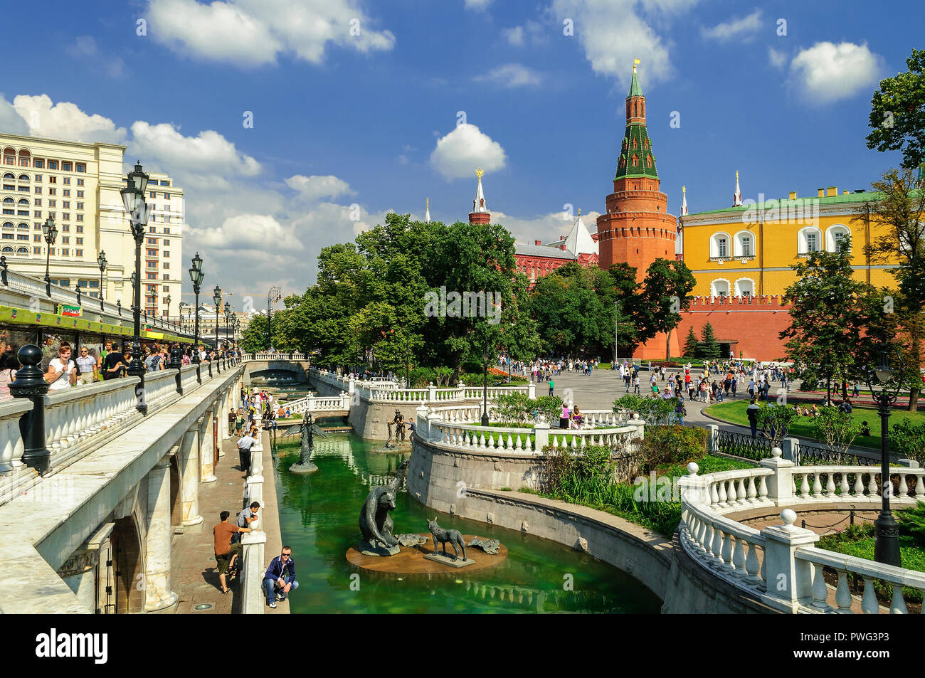 Alexander Garden, Manezhnaya Square and Moscow Kremlin Stock Photo