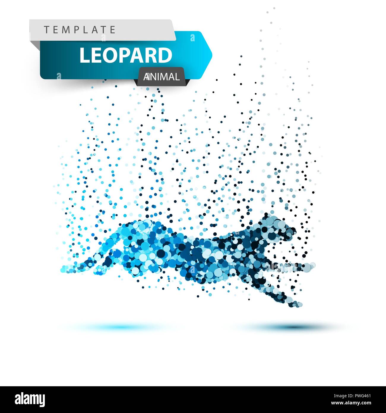 Leopard in the jump - dot illustration. Stock Vector