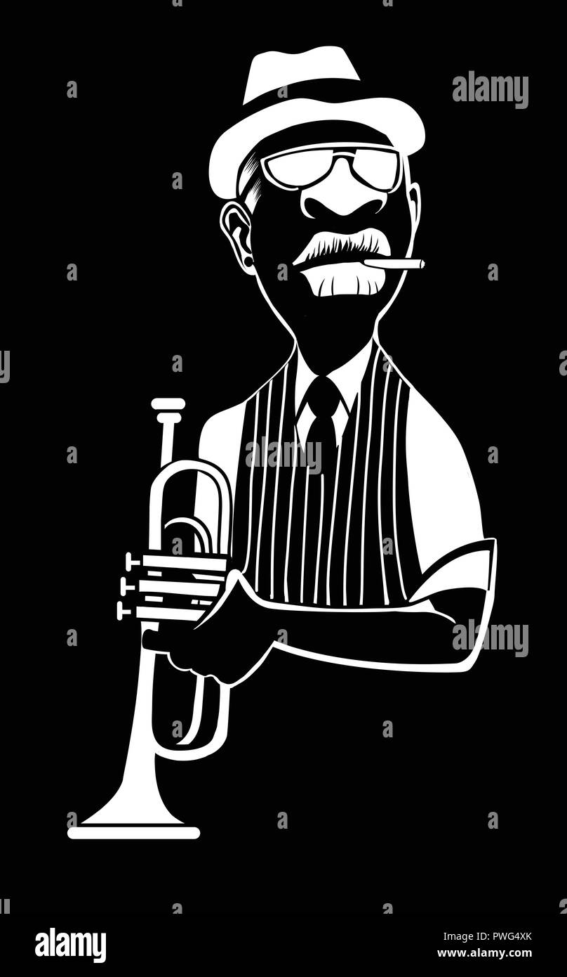 Caricature of a jazz trumpet player - vector illustration Stock Vector ...