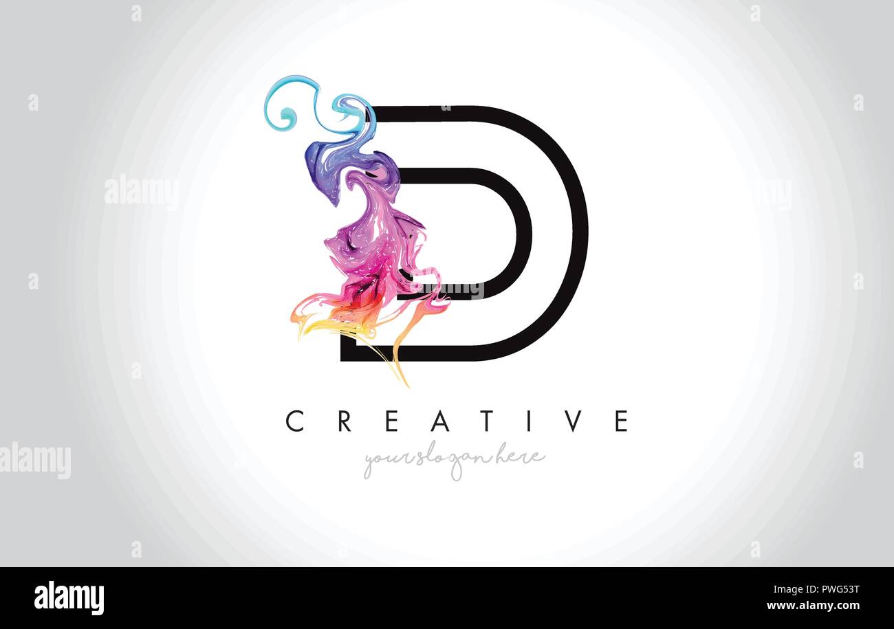 D Vibrant Creative Leter Logo Design with Colorful Smoke Ink Flowing ...