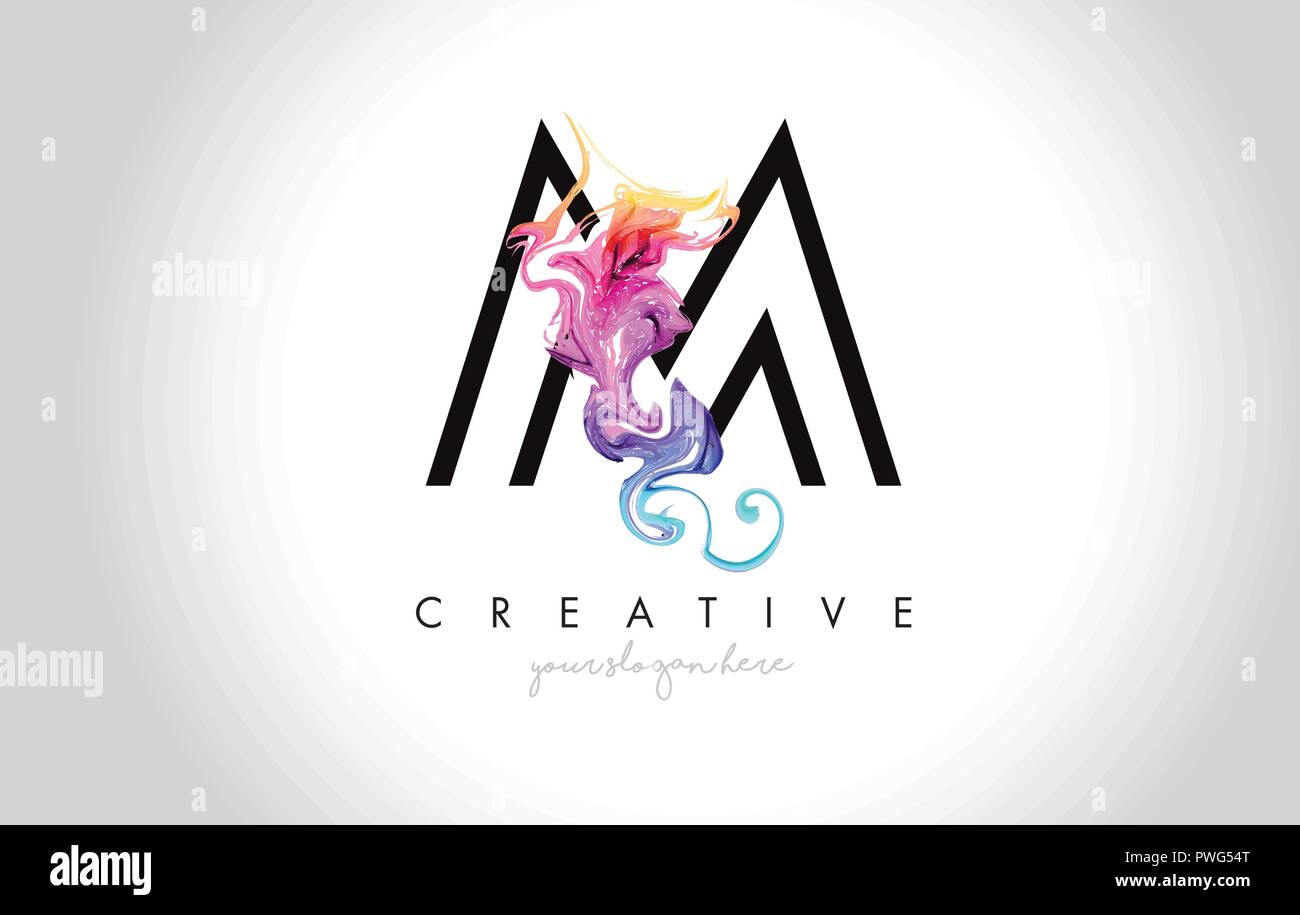 M Vibrant Creative Leter Logo Design with Colorful Smoke Ink Flowing ...
