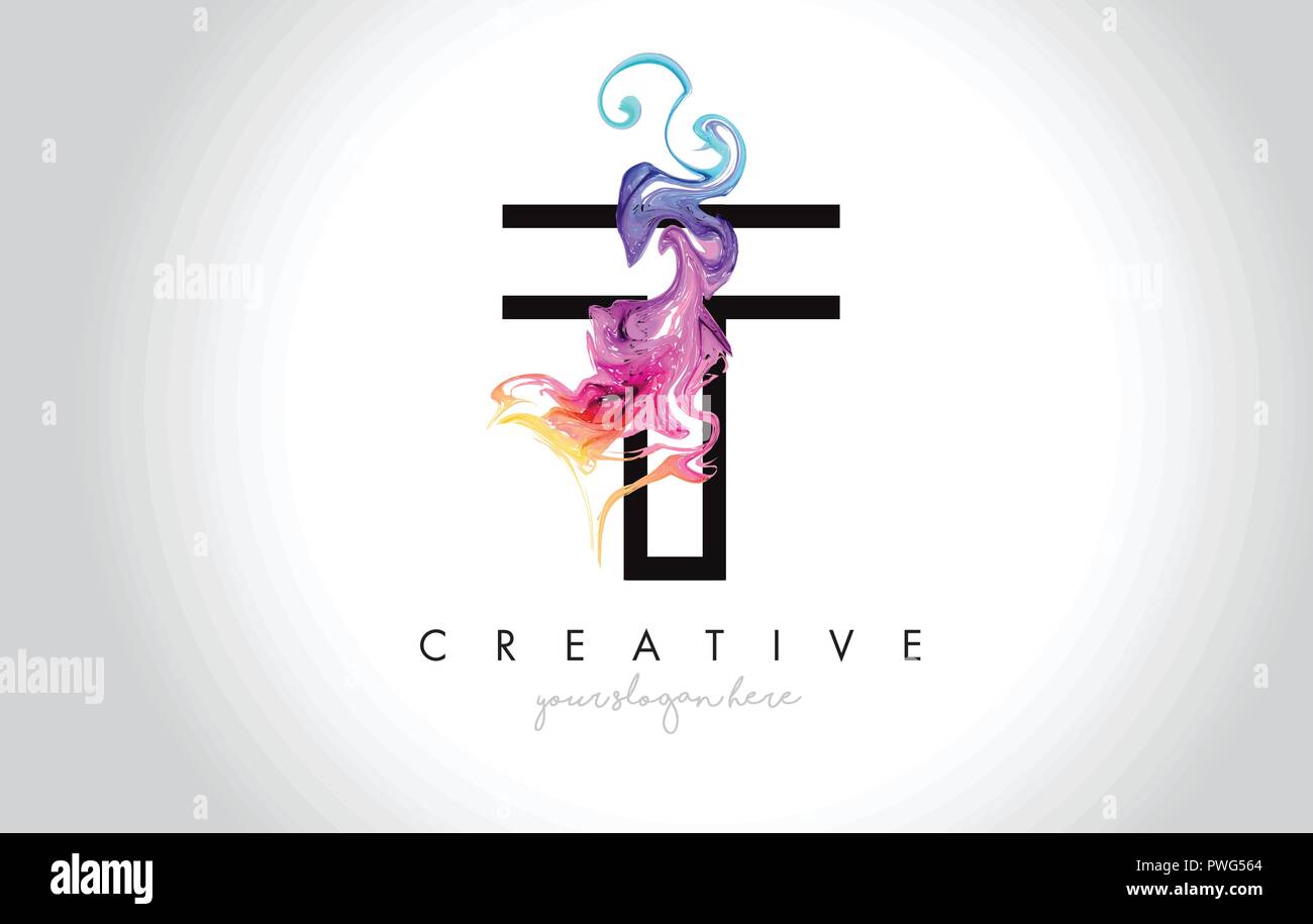 T Vibrant Creative Leter Logo Design with Colorful Smoke Ink Flowing ...