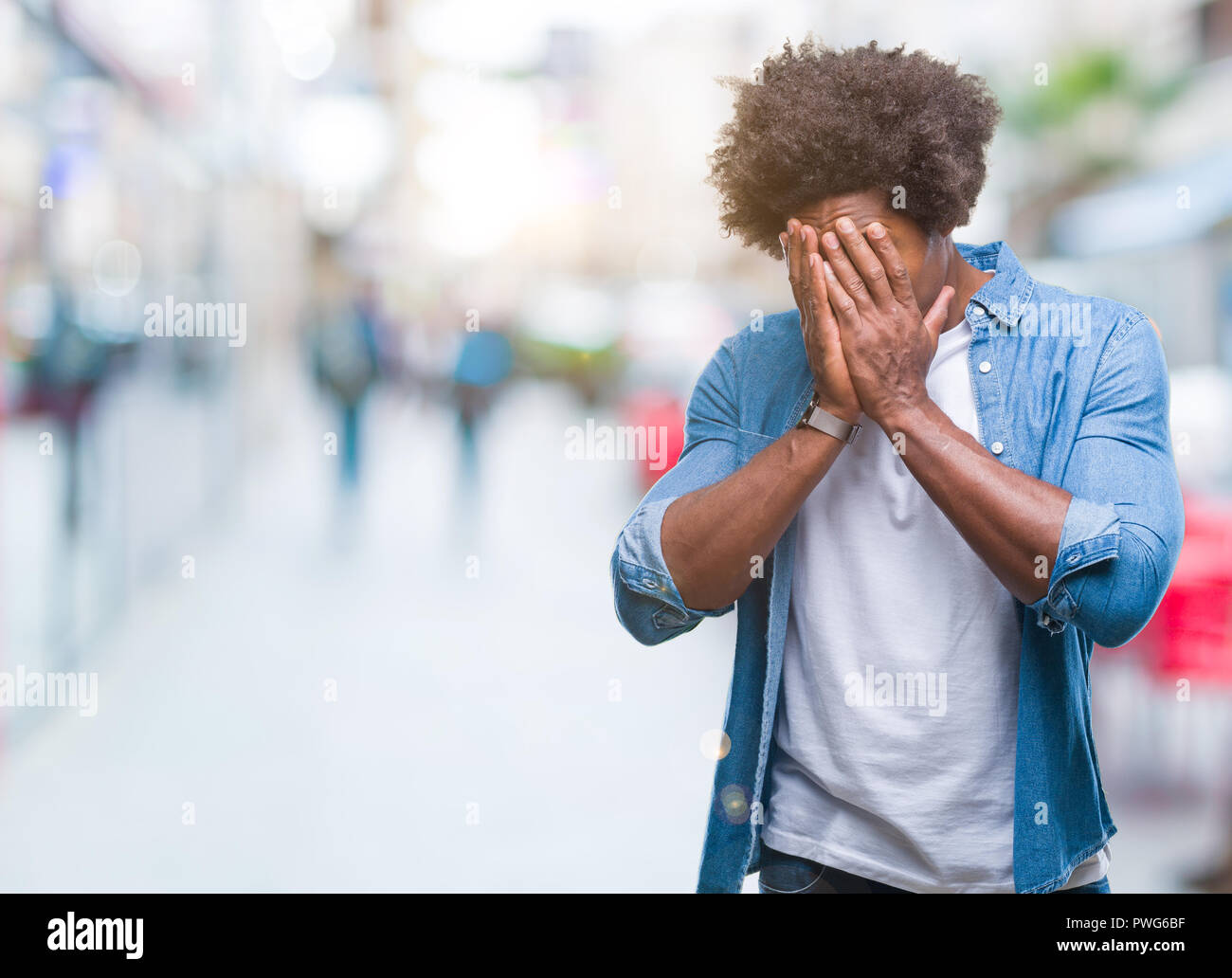 Afro American Man Over Isolated Background With Sad Expression Covering