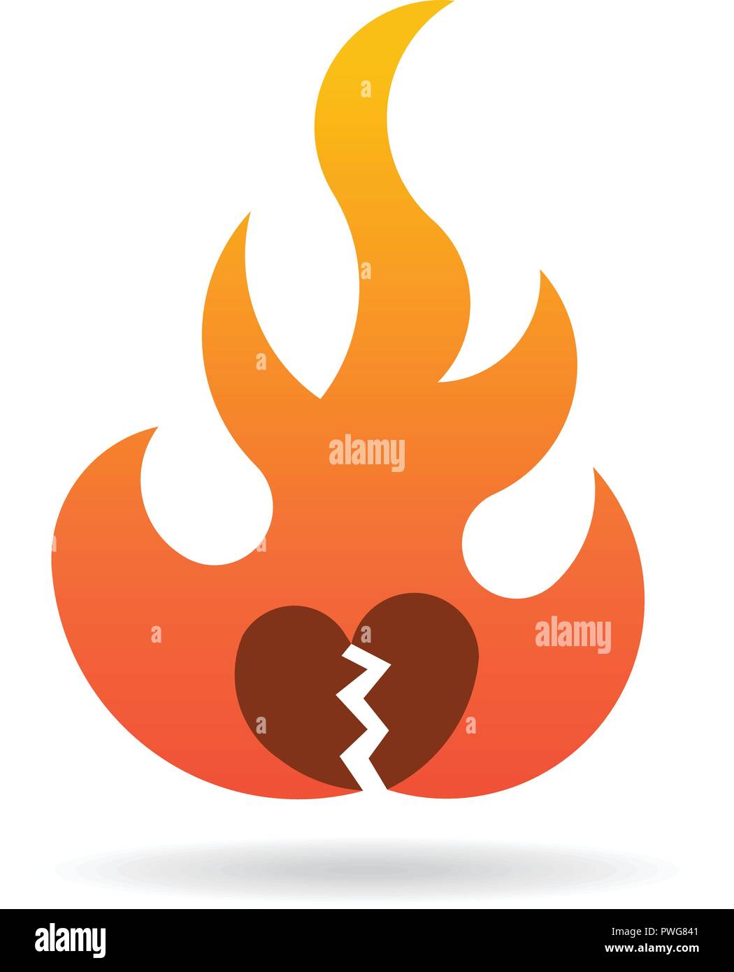 Fire flame with broken heart. Vector Logo SymbolDesign Illustration Stock Vector
