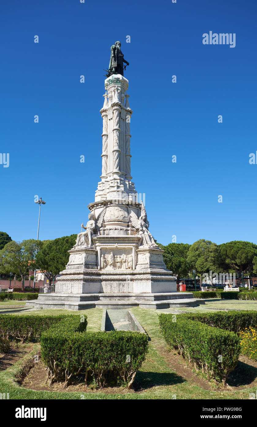 Monument of the Second Governor of Portugese India Afonso de Albuquerque made in neo-Manueline style in the center of Afonso de Albuquerque Square. Li Stock Photo