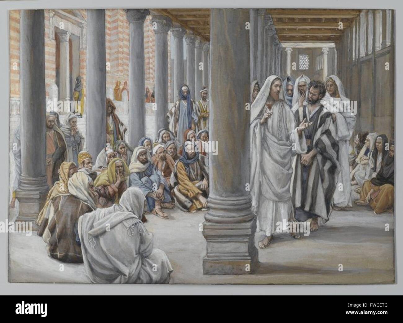 Jesus Walks in the Portico of Solomon (Jésus se promène dans le portique de  Salomon) - James Tissot Stock Photo - Alamy