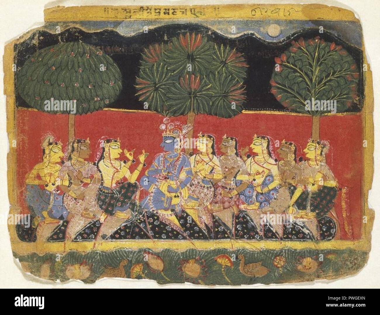 Krishna and the Gopis Leaf from a Bhagavata Purana Series. Stock Photo
