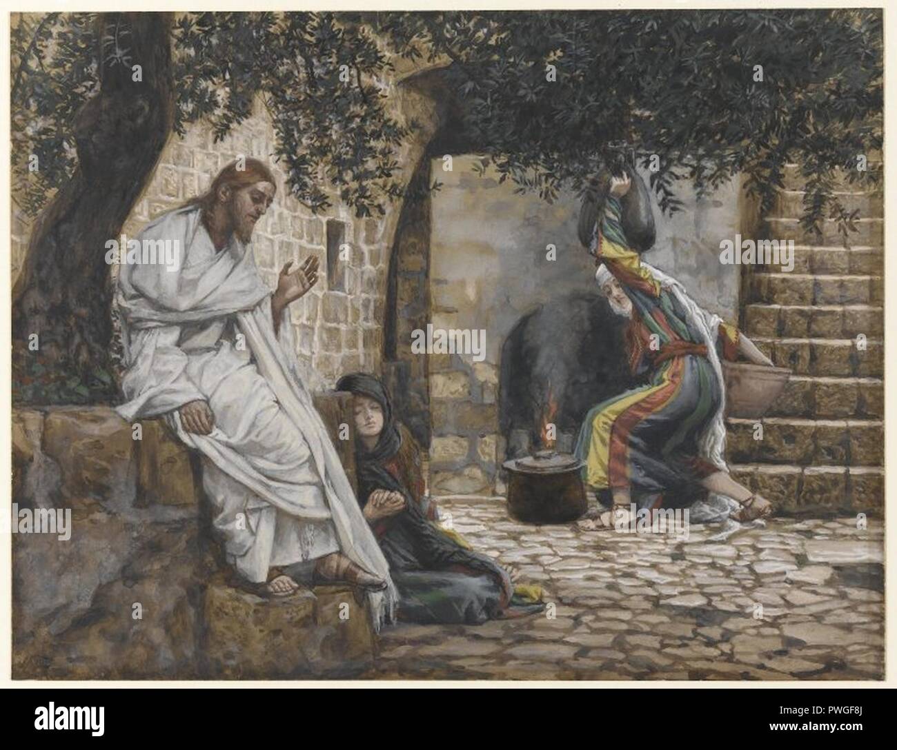 Mary Magdalene at the Feet of Jesus - James Tissot. Stock Photo