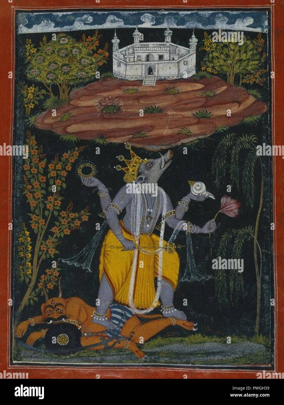 Varaha Rescuing the Earth page from an illustrated Dasavatara series ...