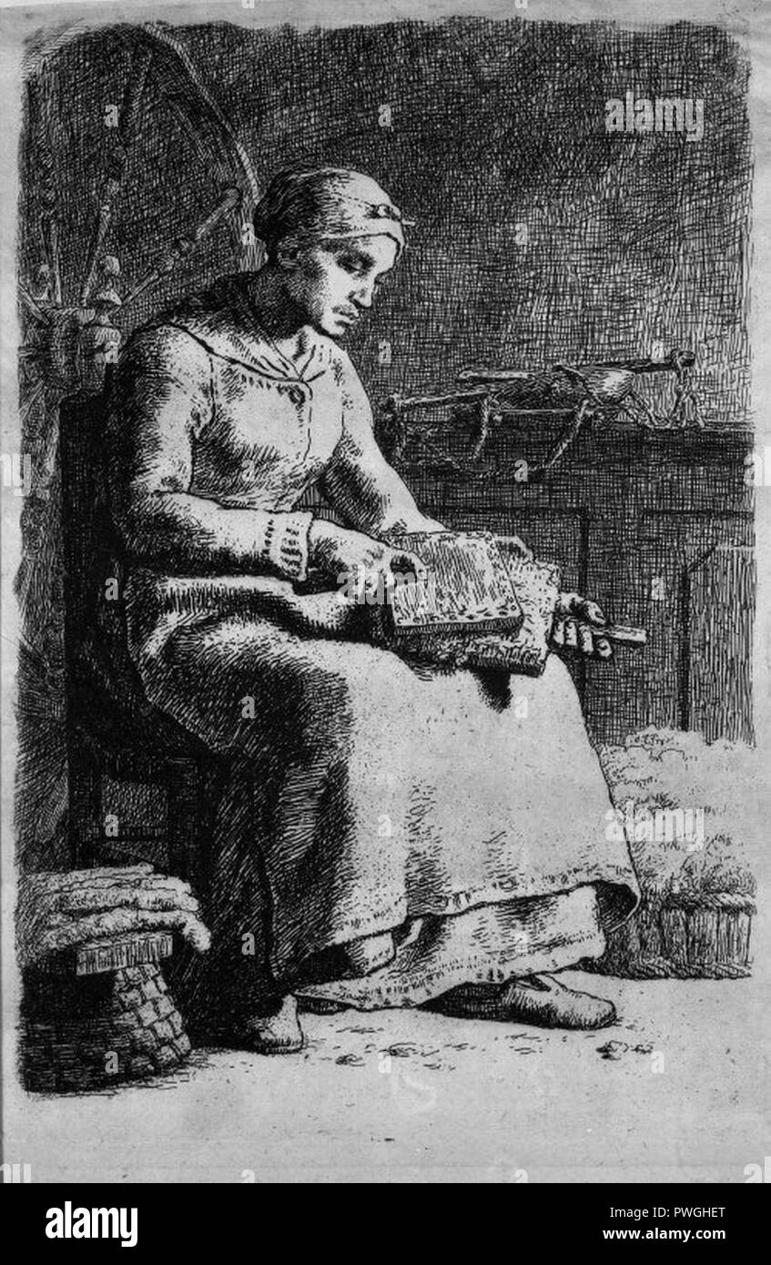 Woman Carding Wool (La Cardeuse) - Jean-François Millet. Stock Photo