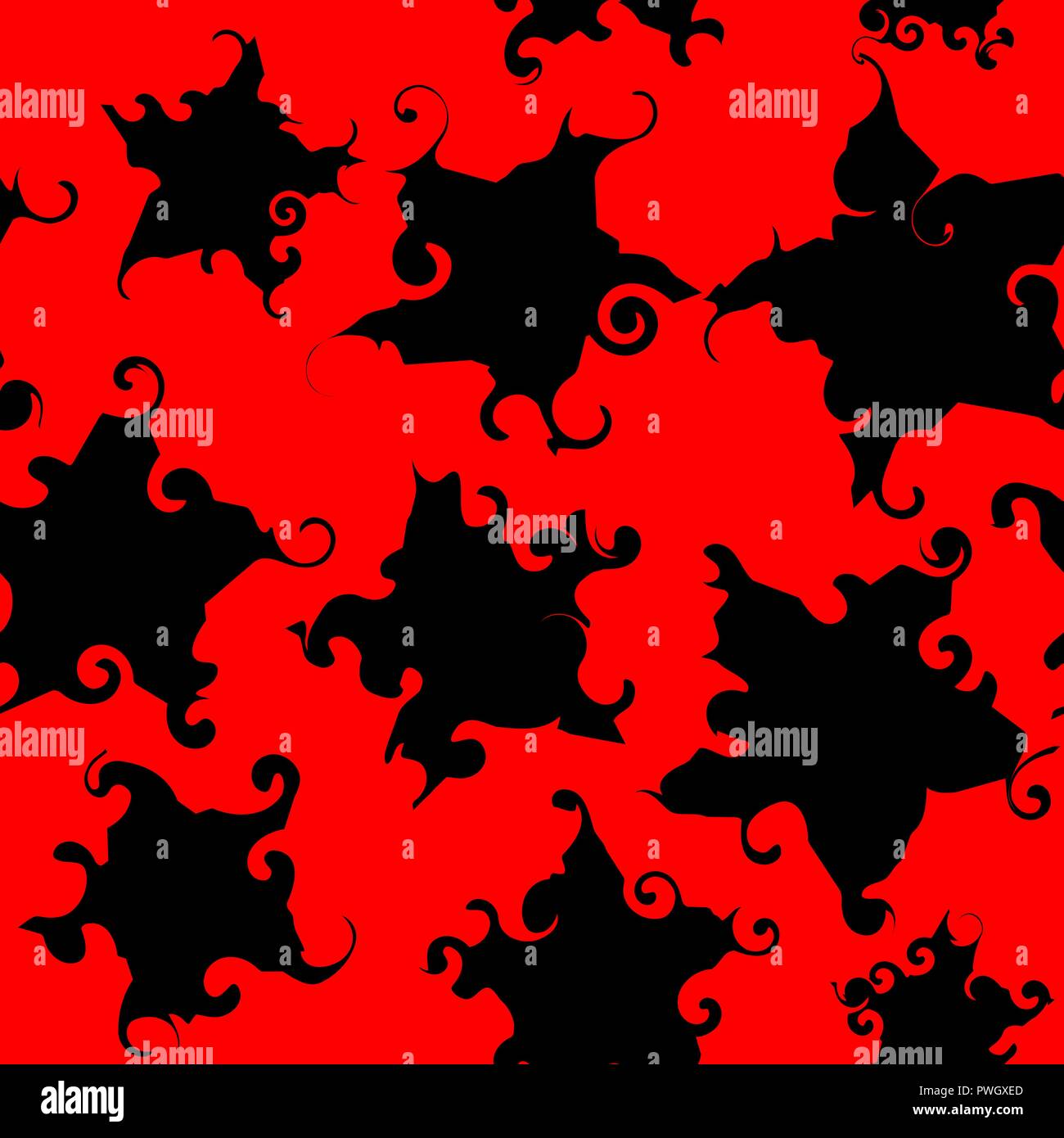 Seamless pattern. Black blots on a red background. Stock Vector