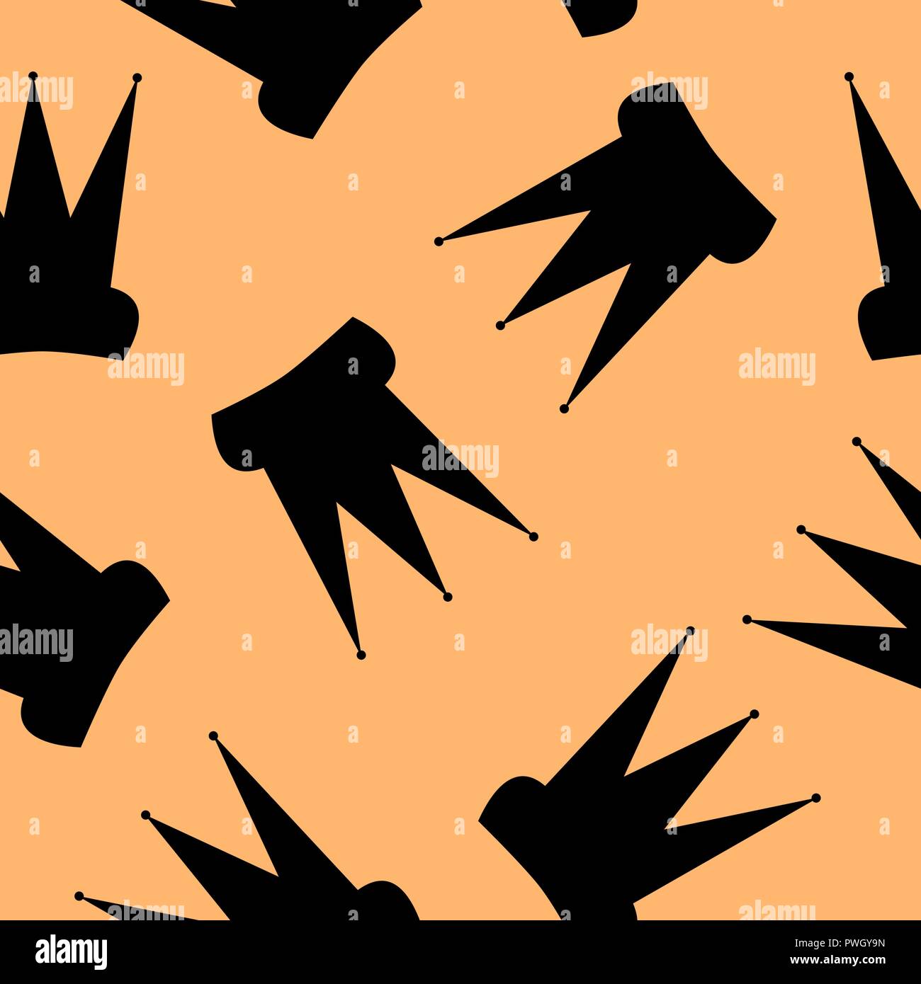 Seamless pattern. Black crown on an orange background. Stock Vector