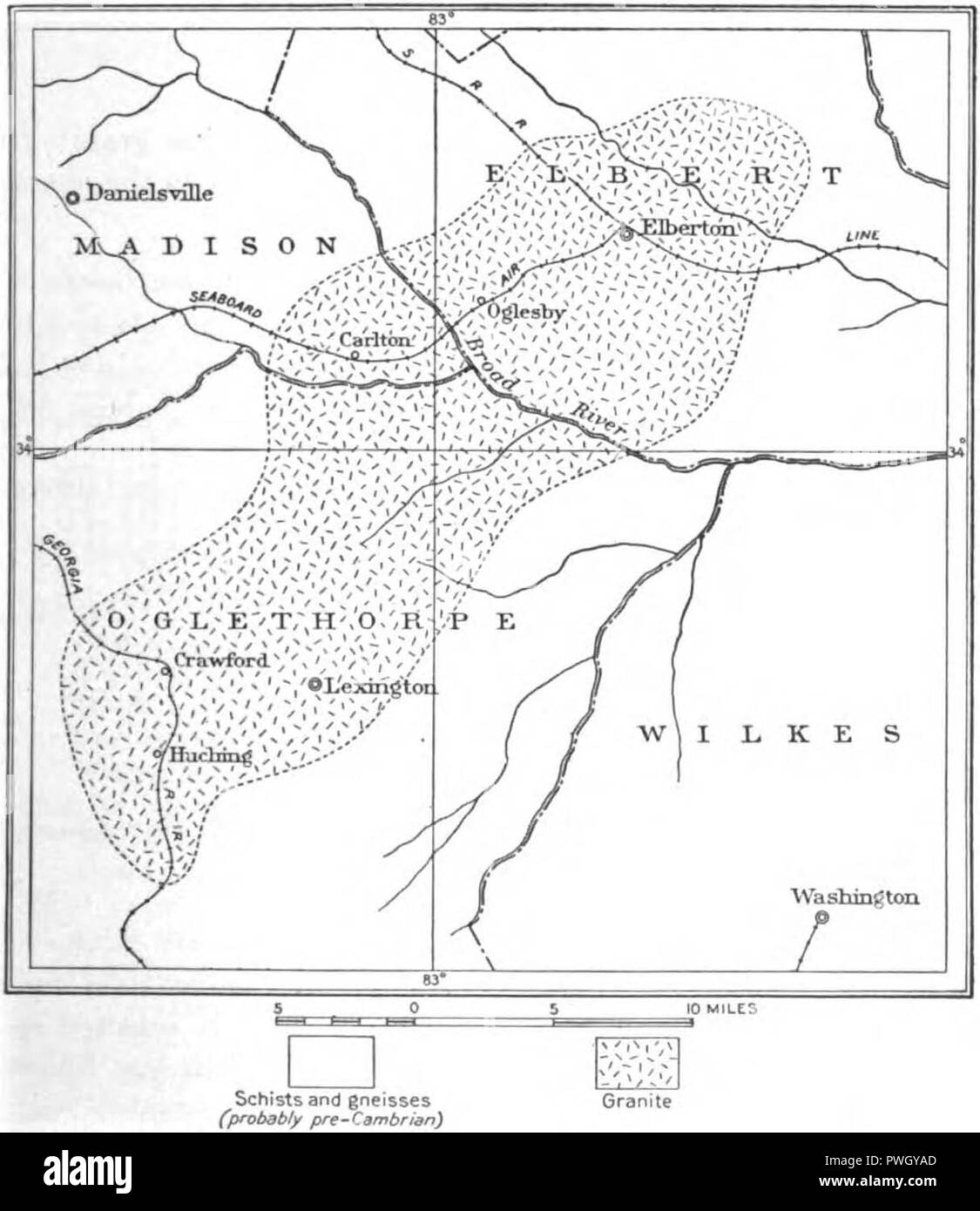 Bulletin 426 Fig 18 Map granite areas Georgia. Stock Photo