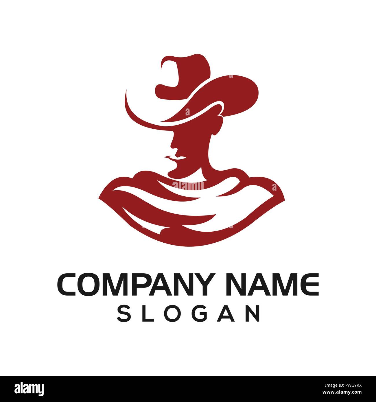 silhouette cowboy design becomes a template for sports logos, farms, food drinks, etc. Stock Photo