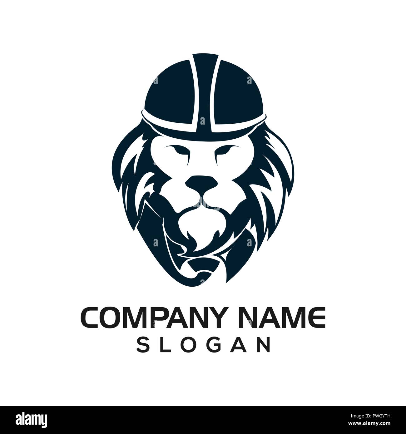 lion design uses civil helmets to be a template for construction icon logos Stock Photo