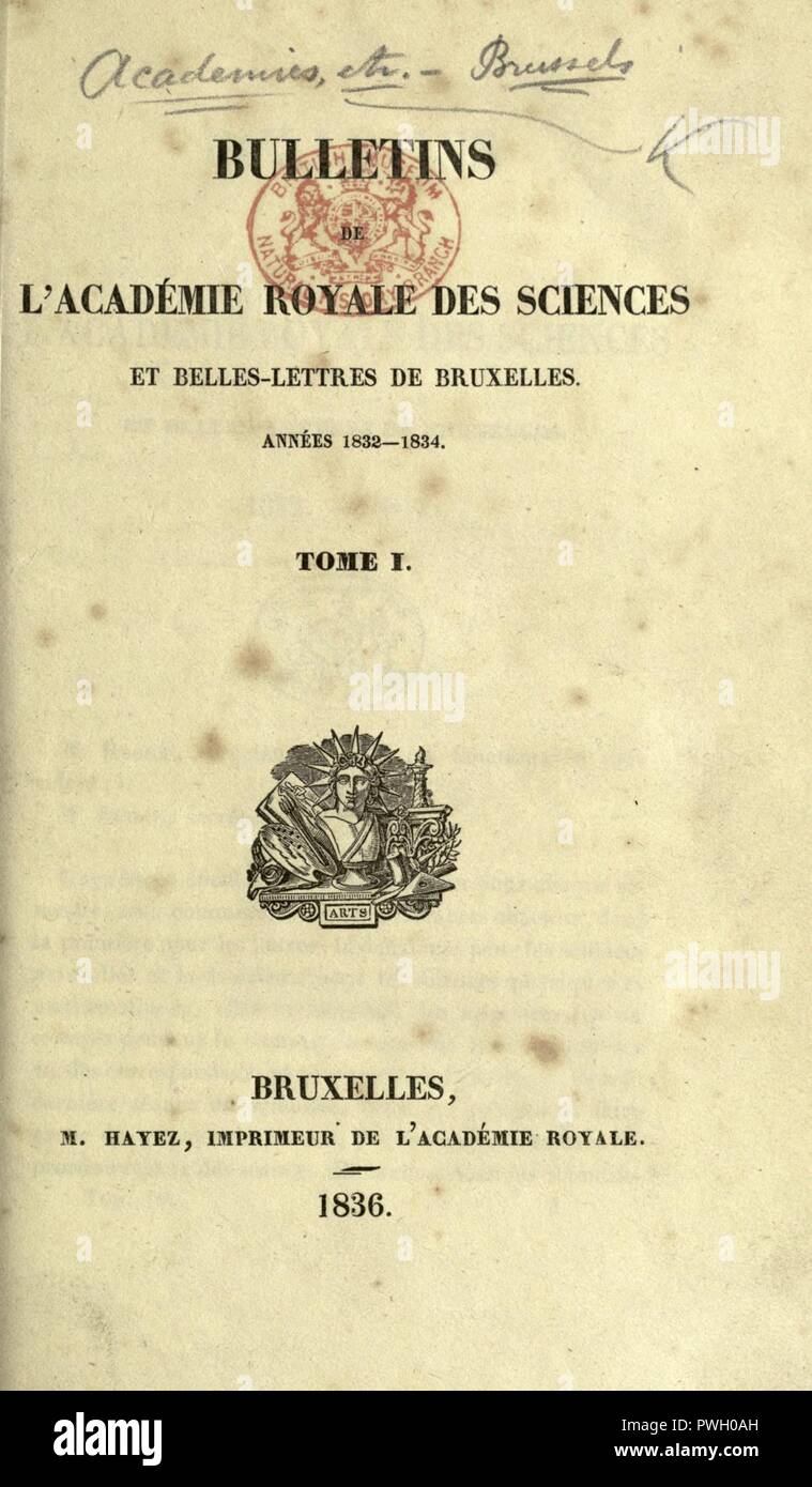 Bulletins de l'Académie royale des sciences, des lettres et des beaux-arts de Belgique Stock Photo