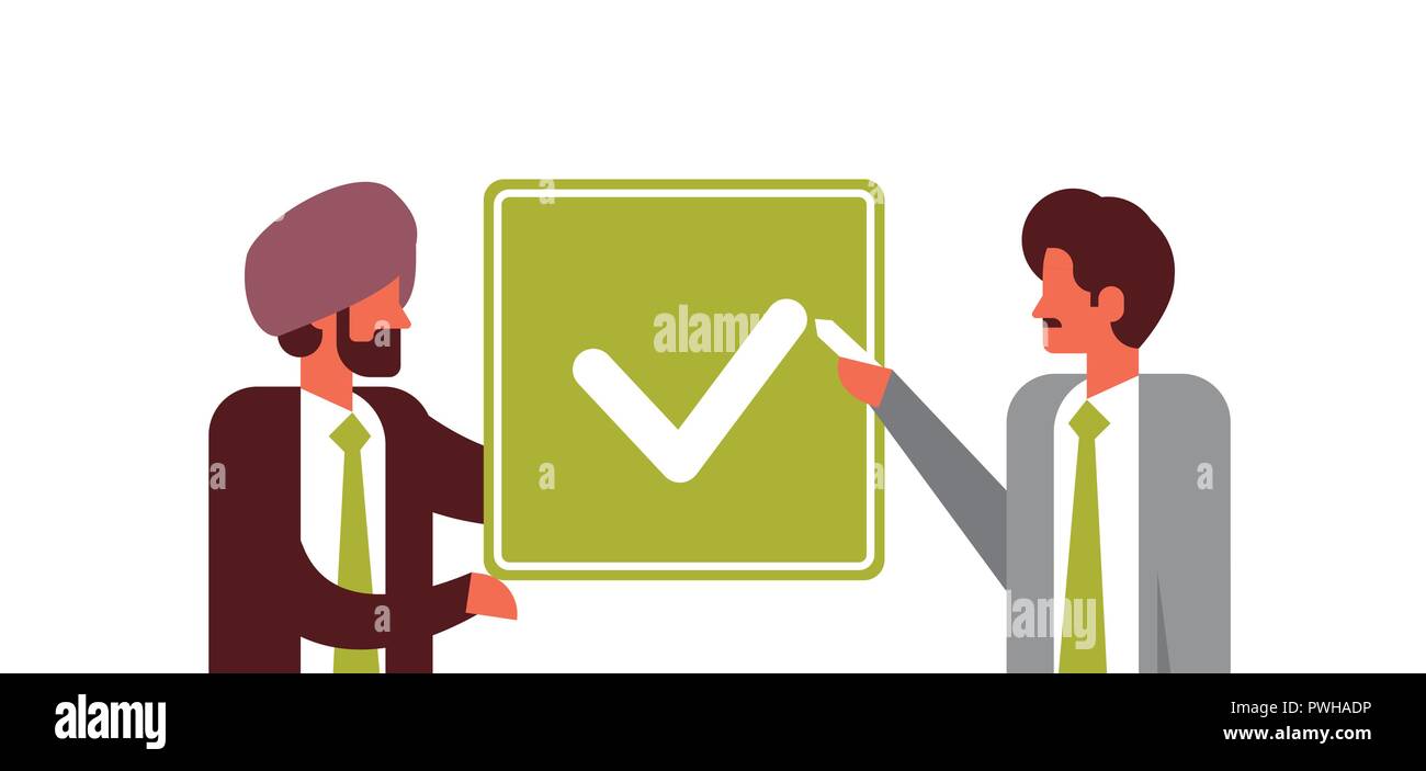 indian business people agreement green consent concept businessmen relationship flat isolated horizontal portrait vector illustration Stock Vector