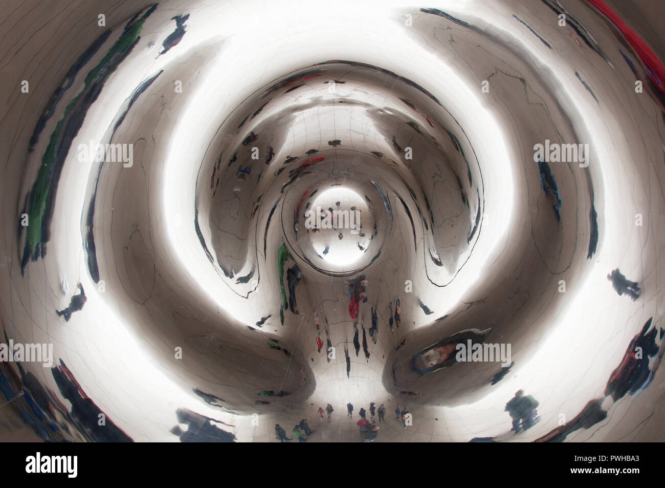 Reflection inside Chicago's bean (Cloud Gate) at Millennium Park Stock Photo