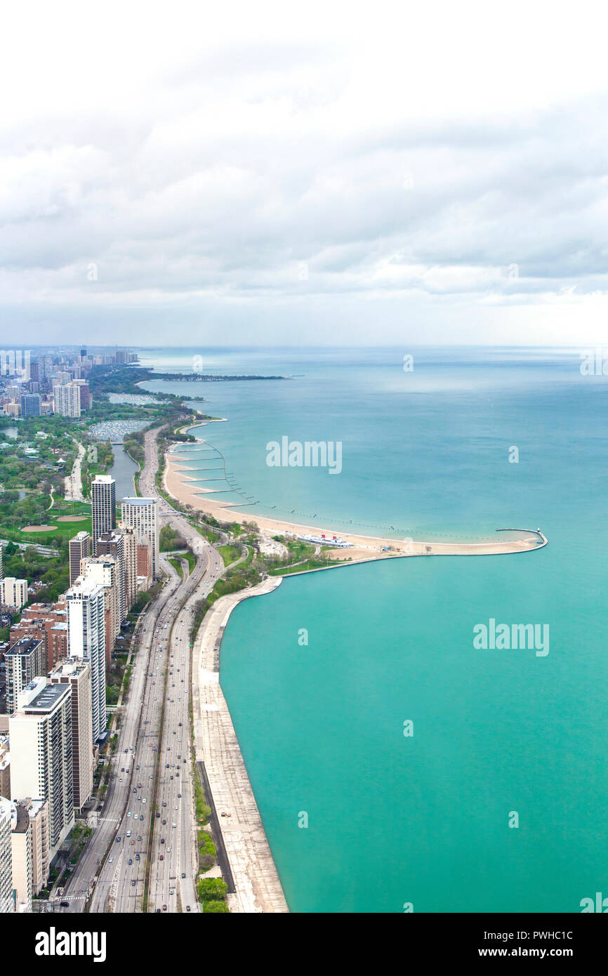 Chicago beach and skyline seen from John Hancock Center Stock Photo