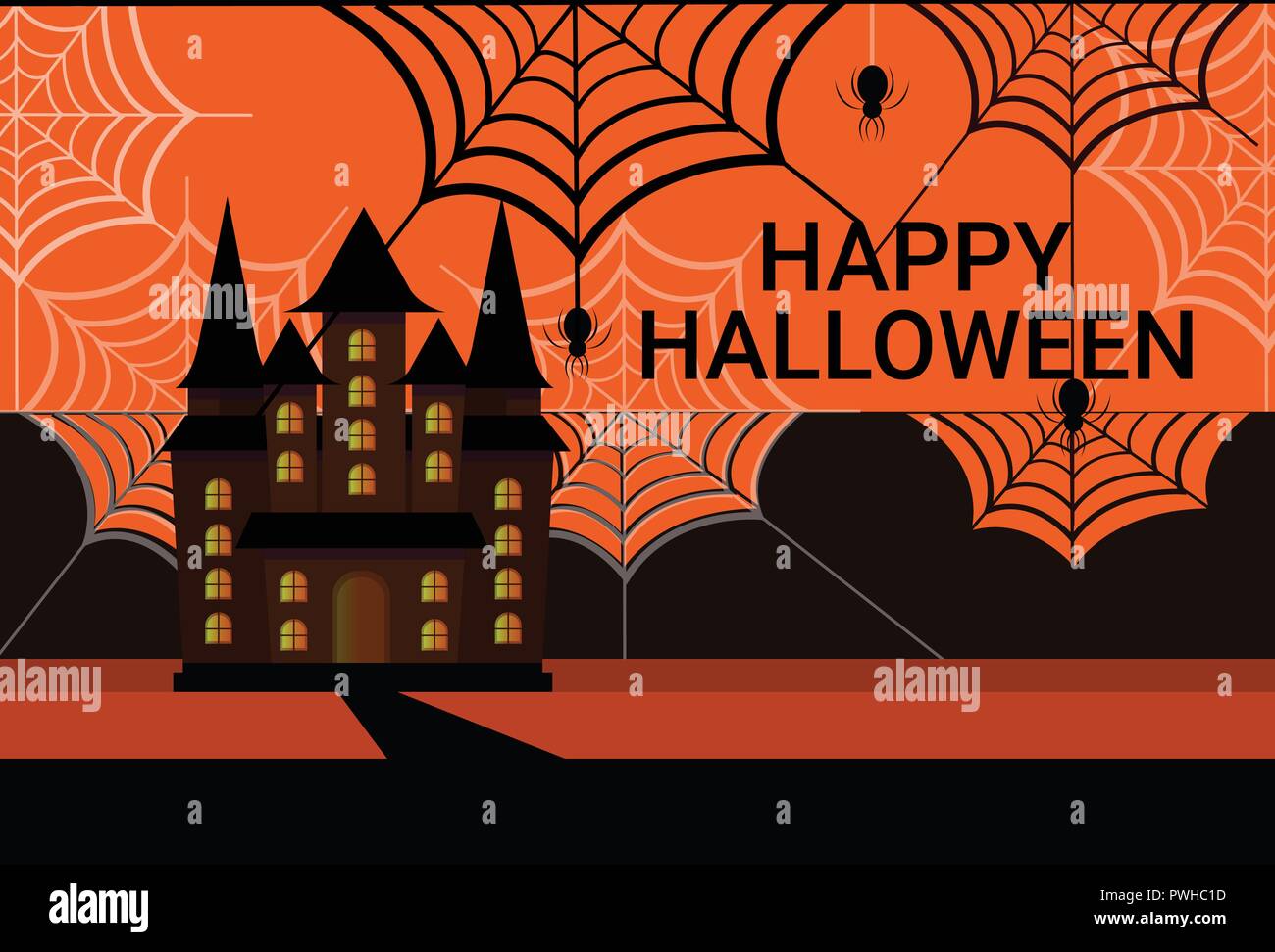 haunted house castle spider web happy halloween celebration concept