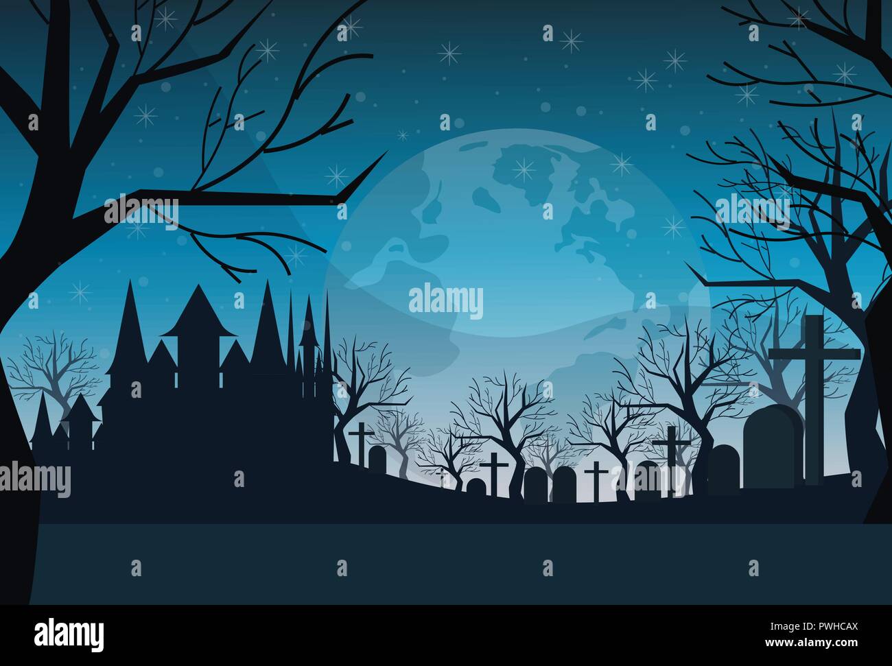 cemetery graveyard grave stone night full moon castle dracula house ...