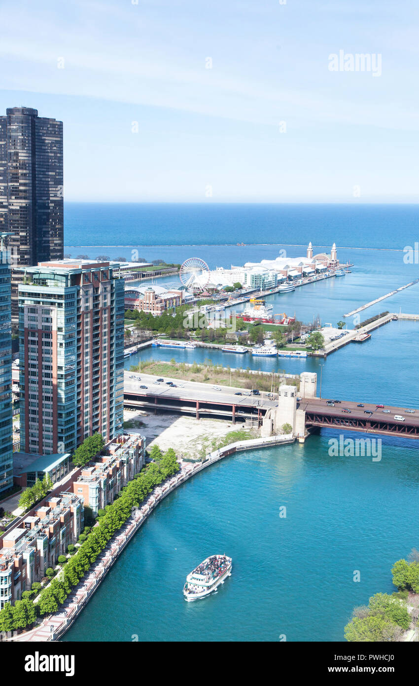 Navy Pier view. A Chicago Landmark. Stock Photo