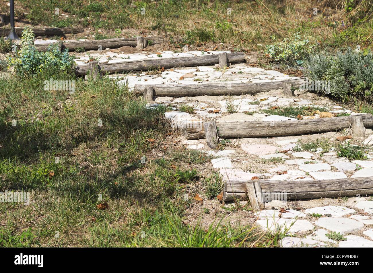 Stone steps in the garden - Architectural background (Marche, Italy, Europe) Stock Photo