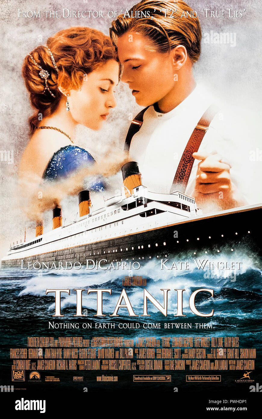 Titanic (1997) directed by James Cameron and starring Leonardo DiCaprio, Kate Winslet, Billy Zane and Bill Paxton. Phenomenally successful romance set on board the ill-fated Titanic on its maiden voyage. Stock Photo