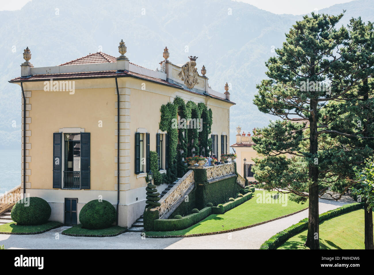 Lenno, Italy - July 08, 2017: View of Villa del Balbianello, Lake Como. The Villa was used as setting for several notable films, including Star Wars:  Stock Photo