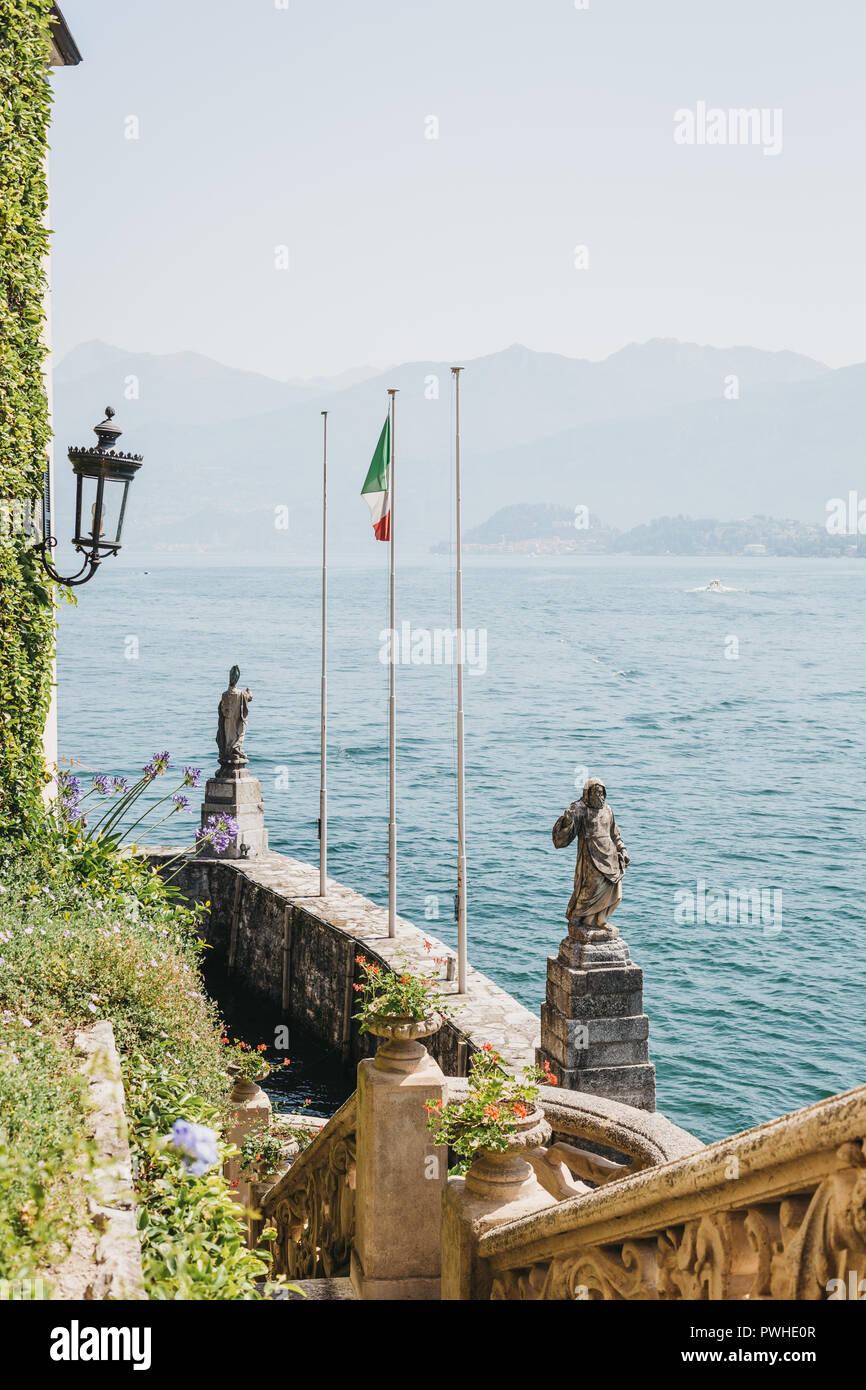 Lenno, Italy - July 08, 2017: View of Villa del Balbianello, Lake Como. The Villa was used as setting for several notable films, including Star Wars:  Stock Photo