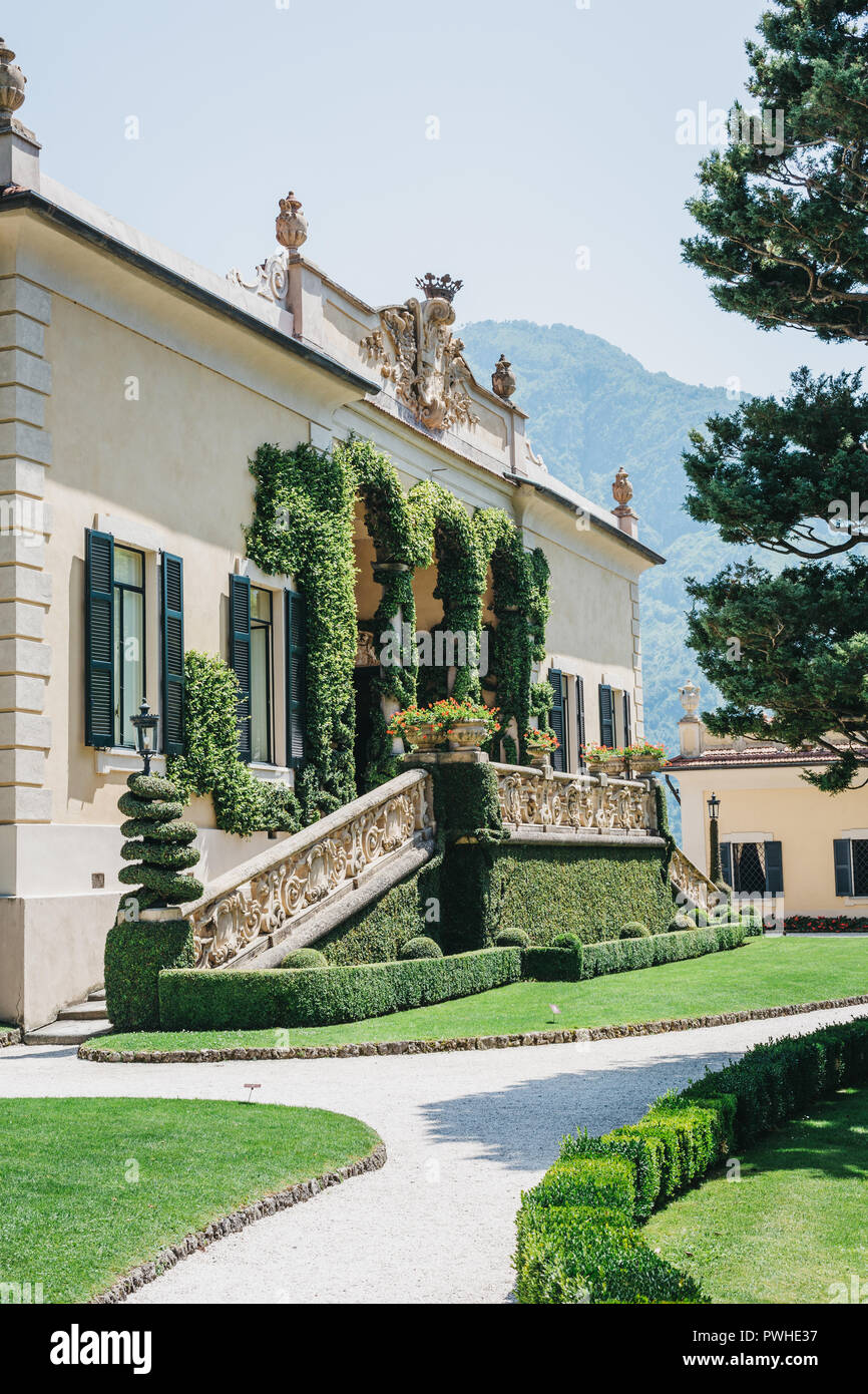 Lenno, Italy - July 08, 2017: View of Villa del Balbianello, Lake Como. The Villa was used as setting for several notable films, including Star Wars:  Stock Photo