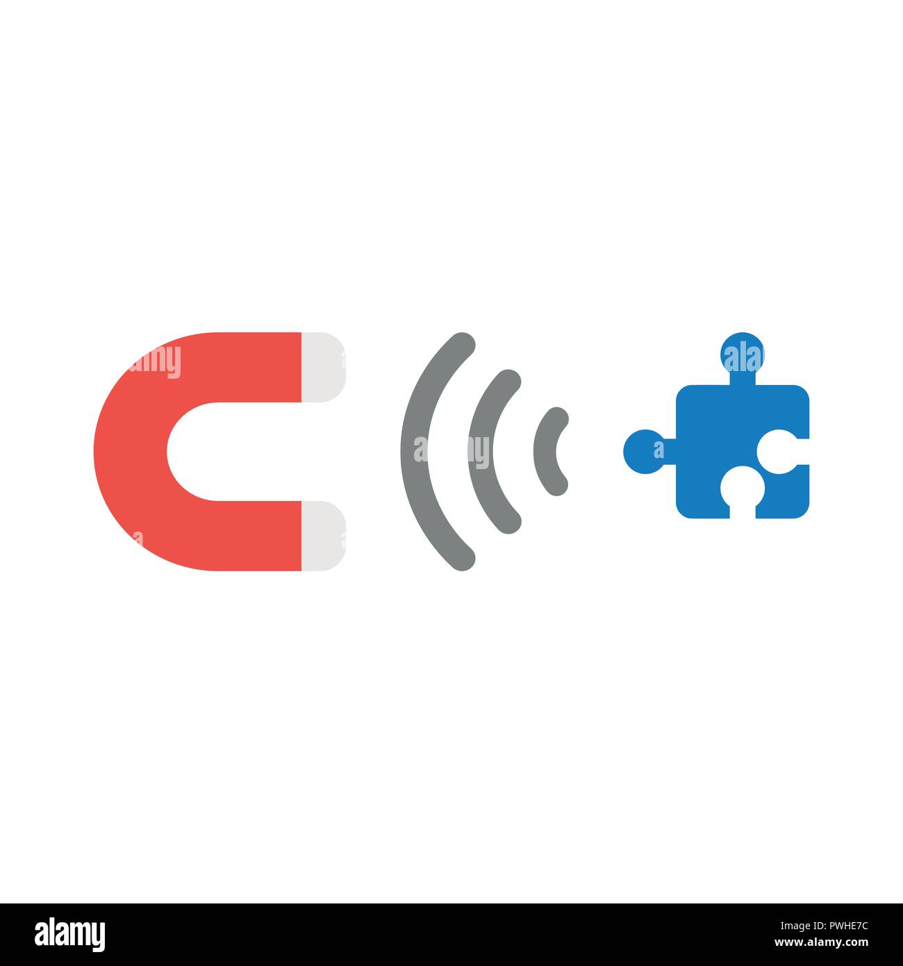 Vector illustration icon concept of magnet attracting missing puzzle piece. Stock Vector