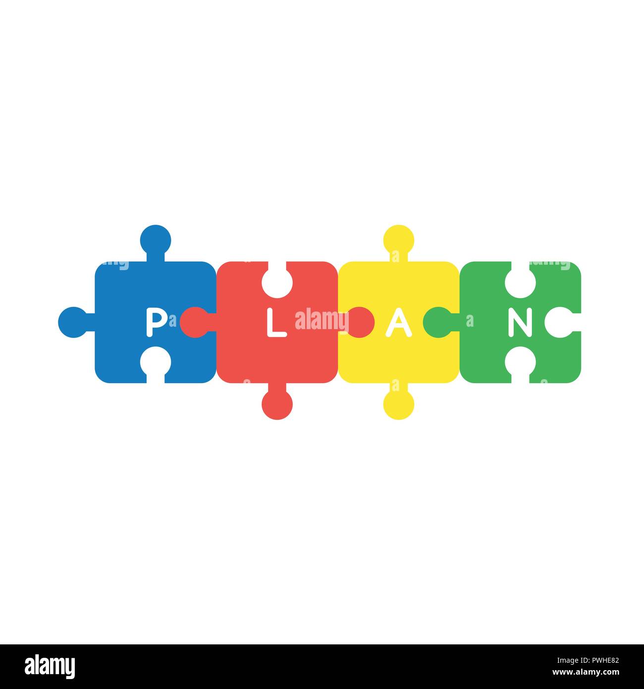 Vector illustration icon concept of four connected plan jigsaw puzzle ...