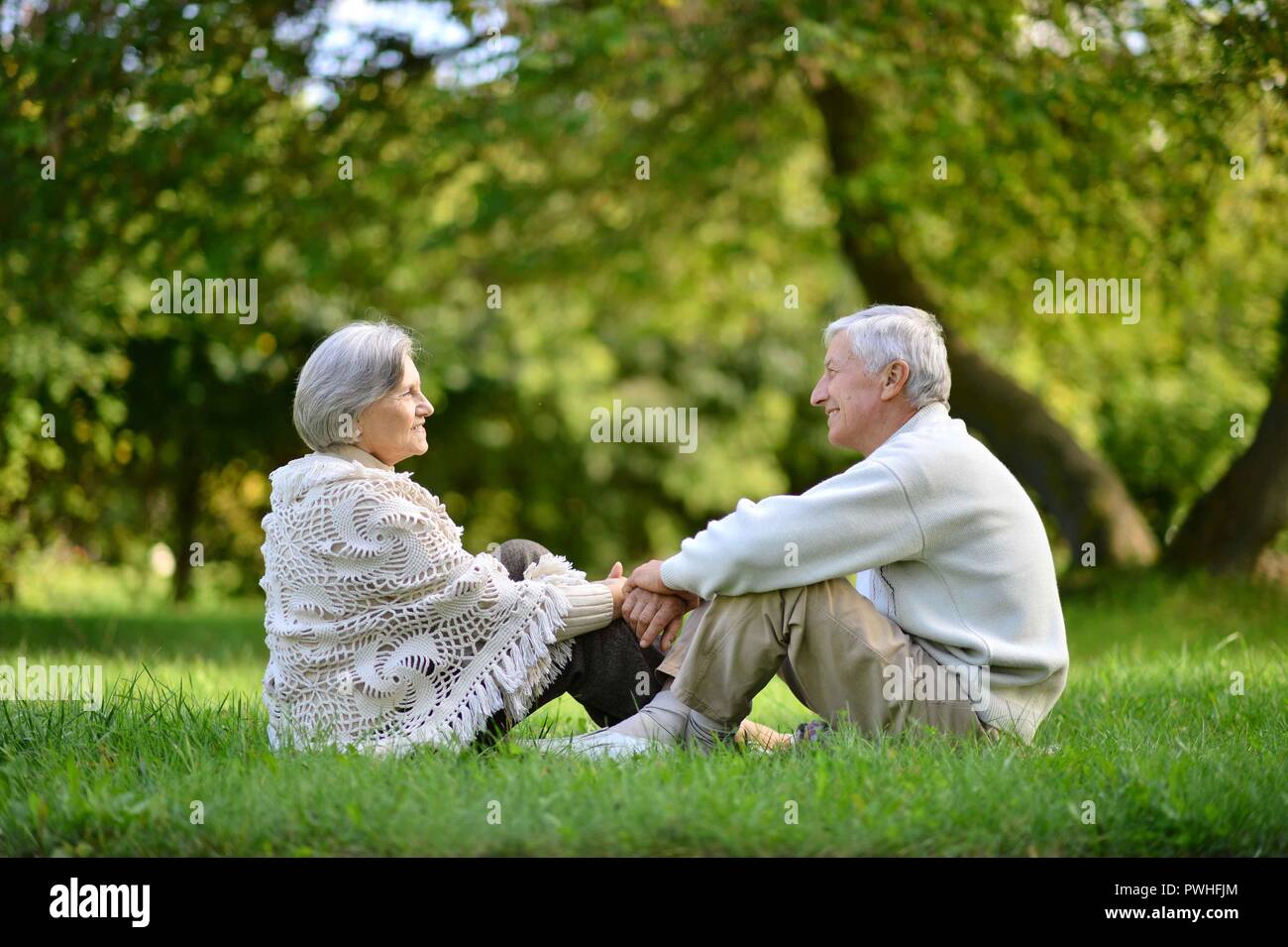 Portrait of elderly couple in autumn park Stock Photo - Alamy