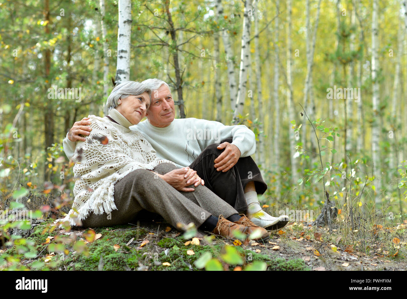 Portrait of old couple at park on autumn background Stock Photo - Alamy