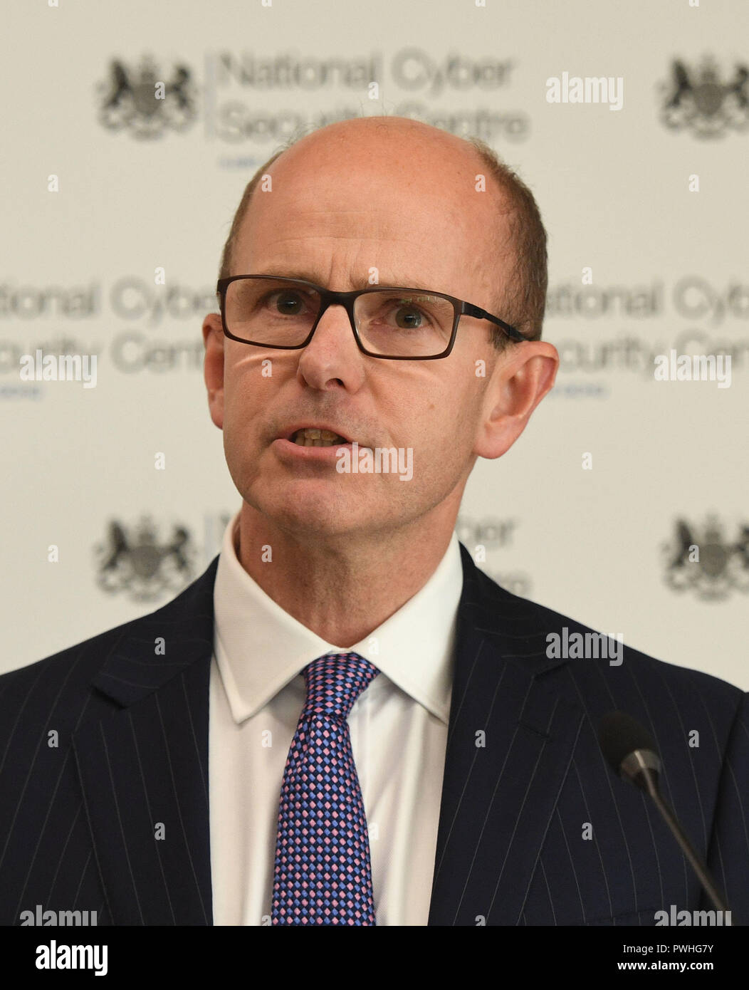 GCHQ director Jeremy Fleming at the launch of the centre's second annual review in London. Stock Photo