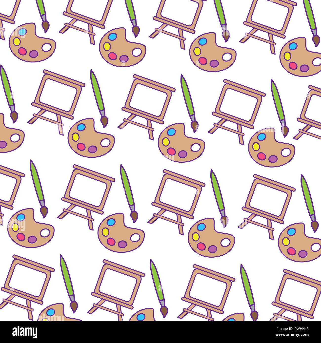 colors pallette with brush and canvas pattern vector illustration design Stock Vector