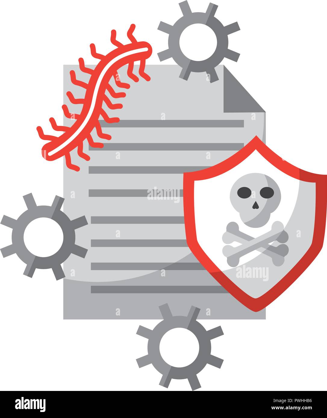 document file worm attack virus data protection vector illustration