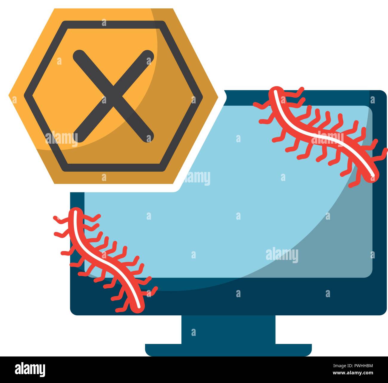 data protection computer worm alert terror vector illustration Stock