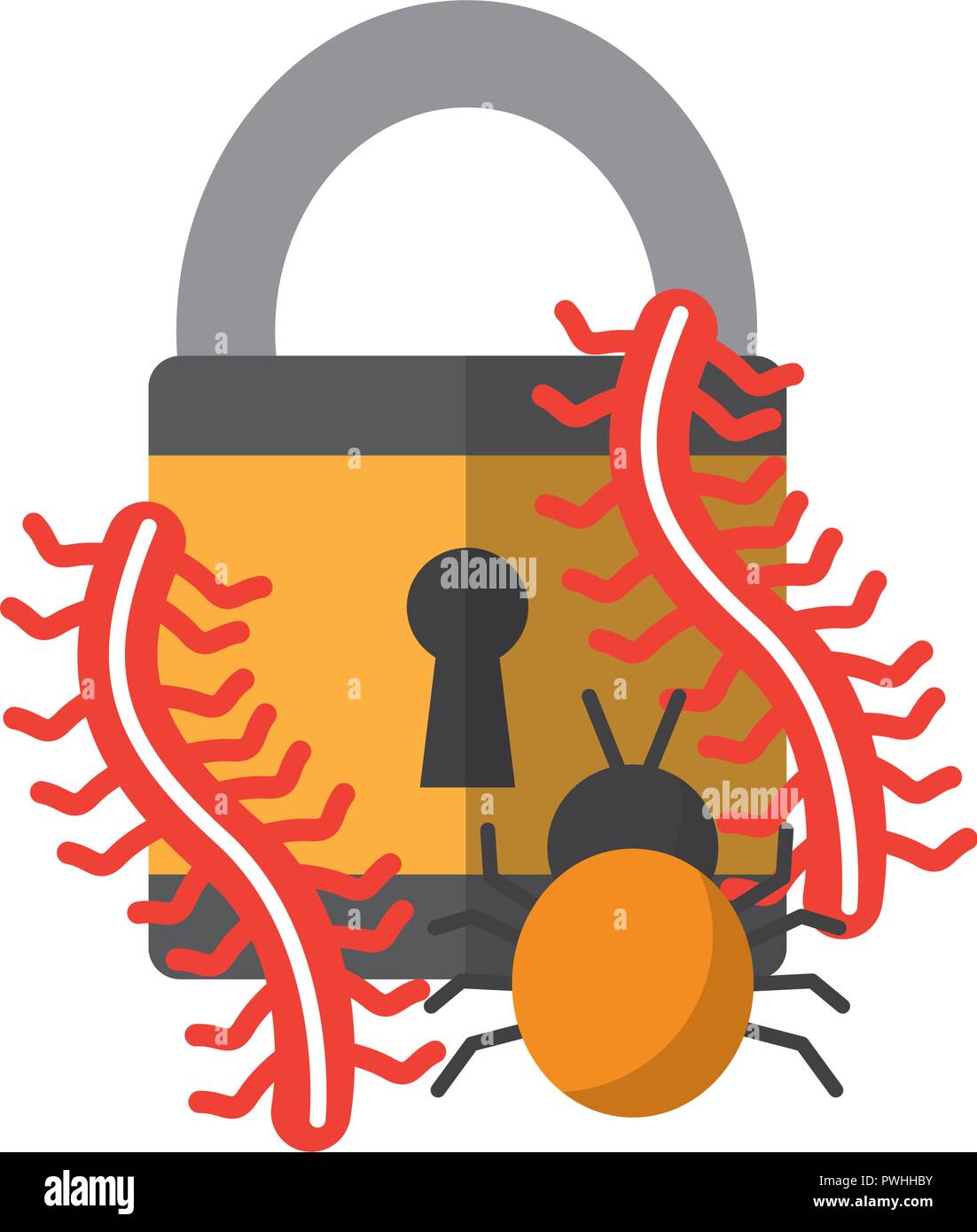 data protection security worms bug virus vector illustration Stock