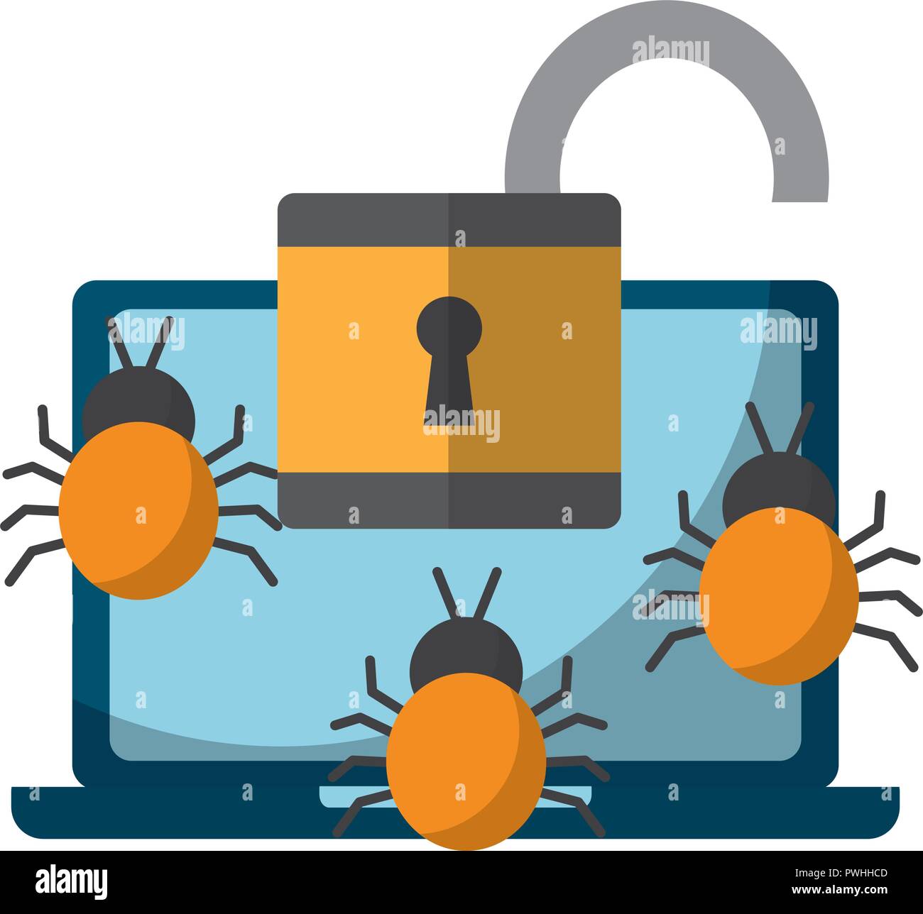 data protection laptop security virus attack vector illustration Stock ...