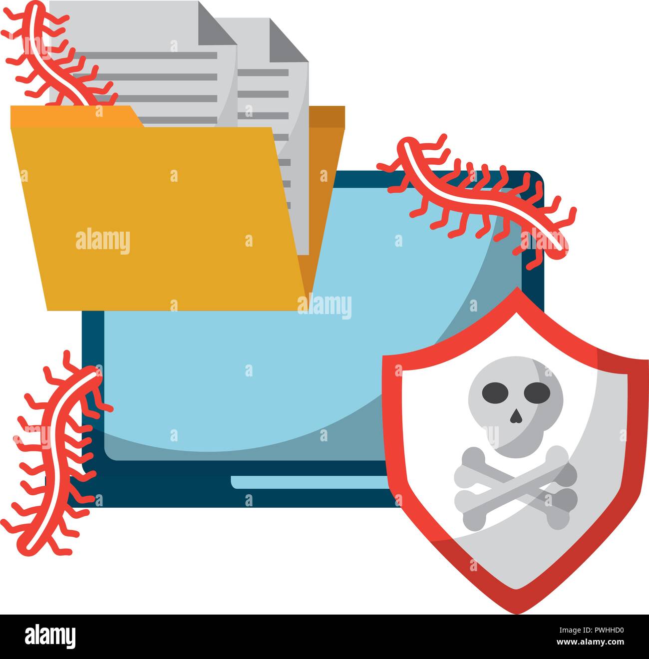 data protection tablet worm folder file danger vector illustration