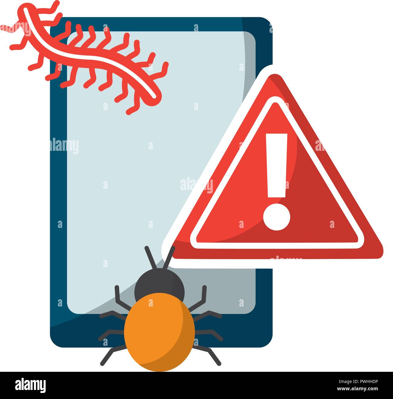 smartphone alert virus worm problem data vector illustration Stock Vector