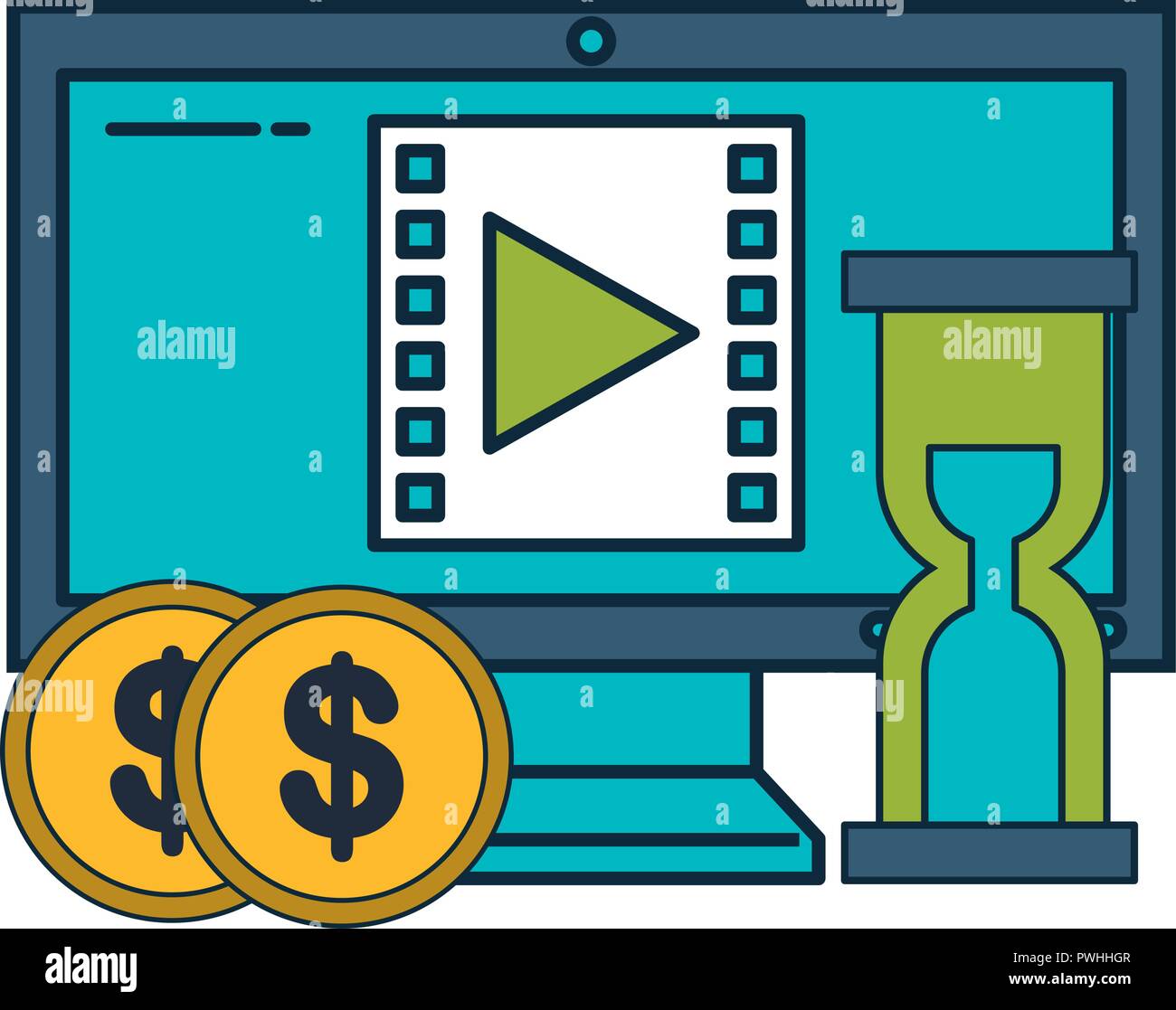 computer hourglass coins money business vector illustration Stock ...