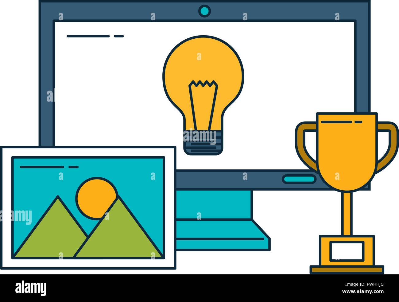 business computer success trophy idea picture vector illustration Stock ...