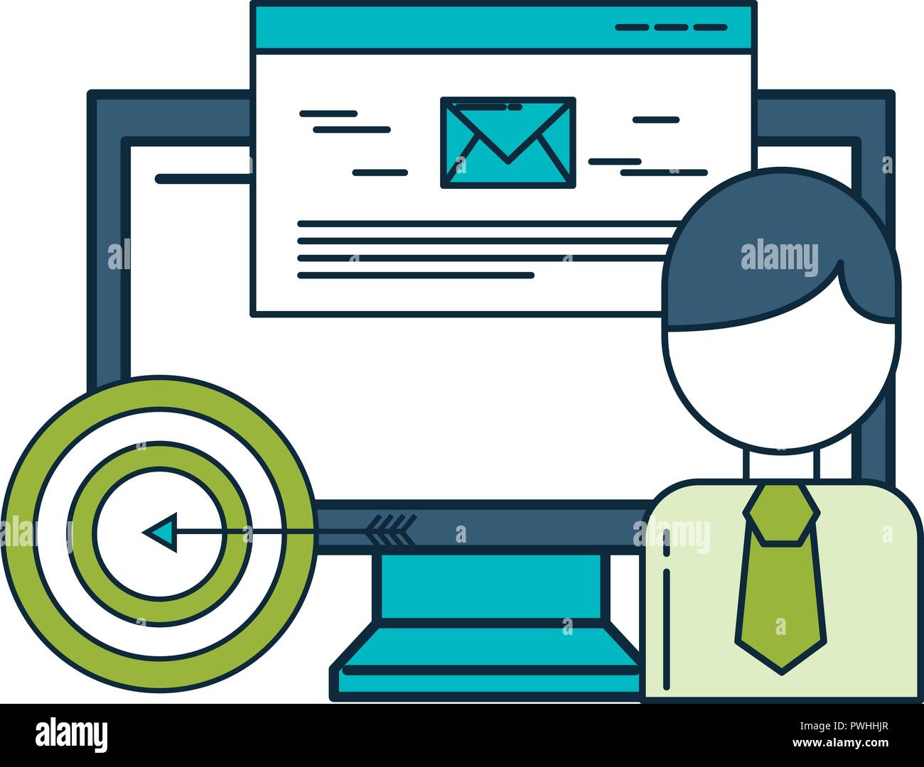 business character computer email target vector illustration Stock ...